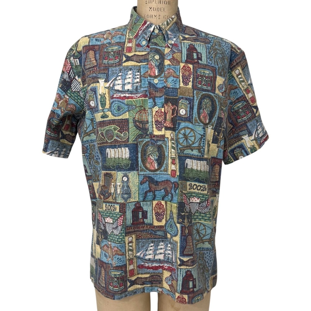 Reyn Spooner Mens XL 2002 Americana Short Sleeve Button Down Shirt 4th of July